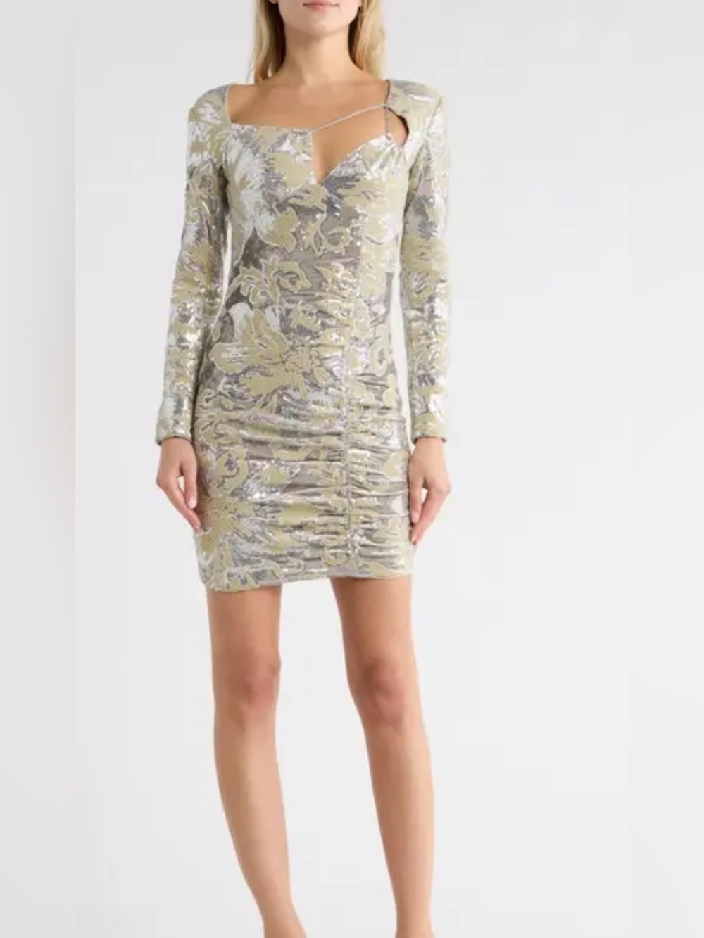 Maje Argent Raneli Dress FR 36/S Silver Sequin-embroidered Velvet Mini